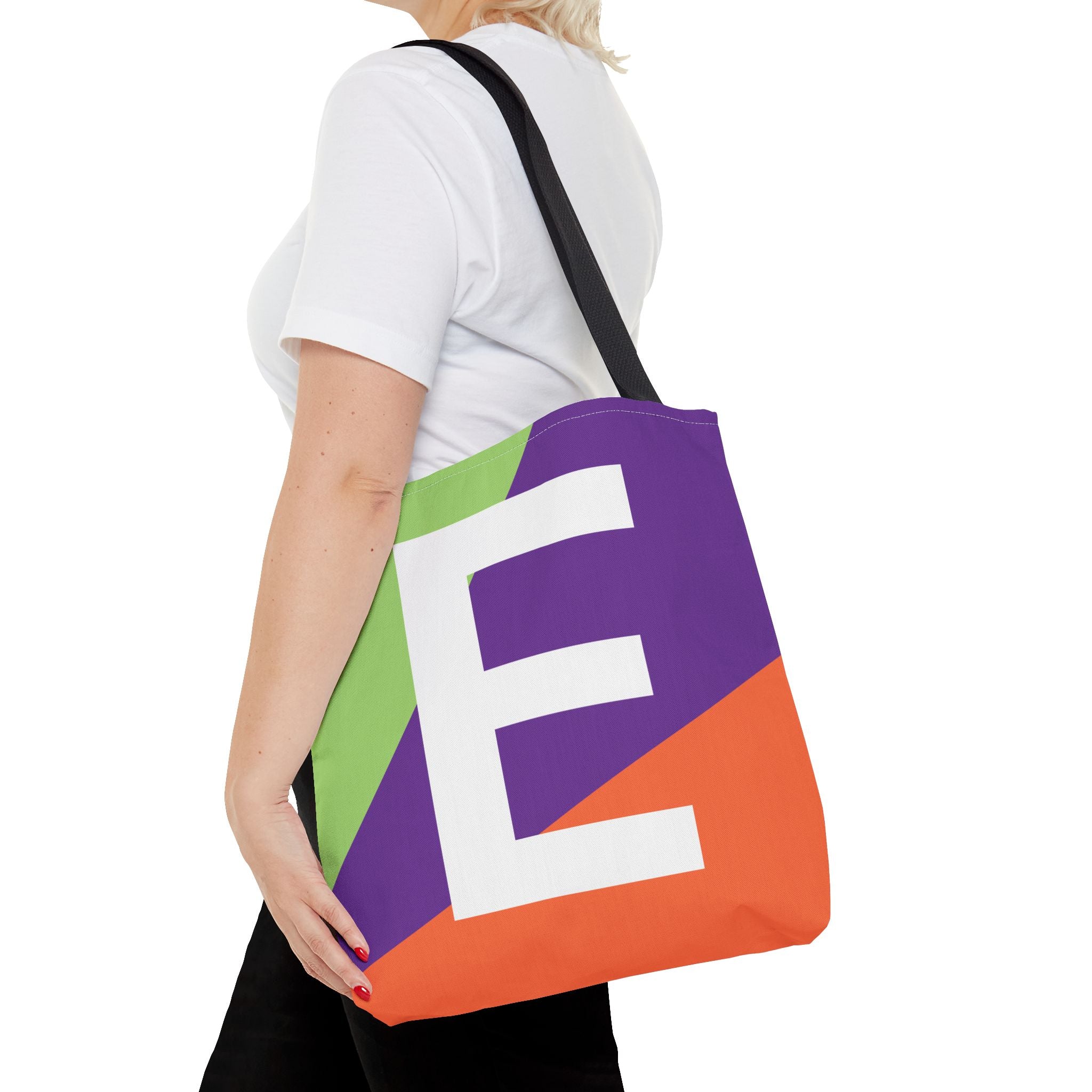 Monogram 'E' Colorblock Tote Bag — Personalized Initial E Shoulder Tote