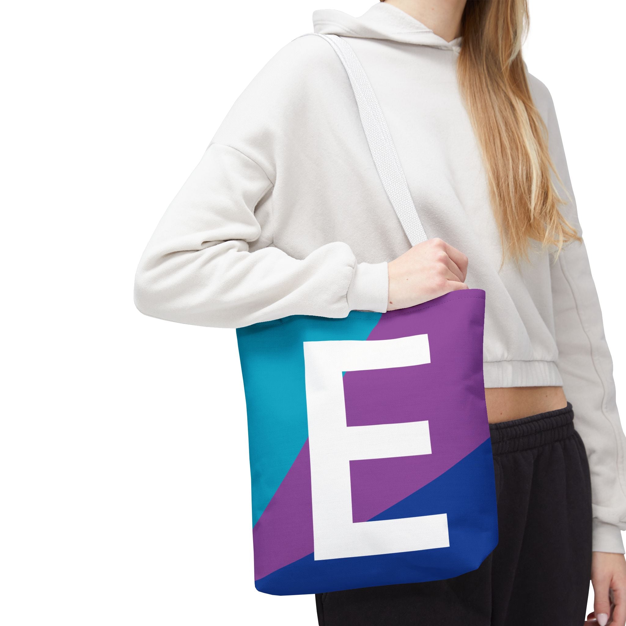 Monogram 'E' Colorblock Tote Bag — Personalized Initial E Shoulder Tote