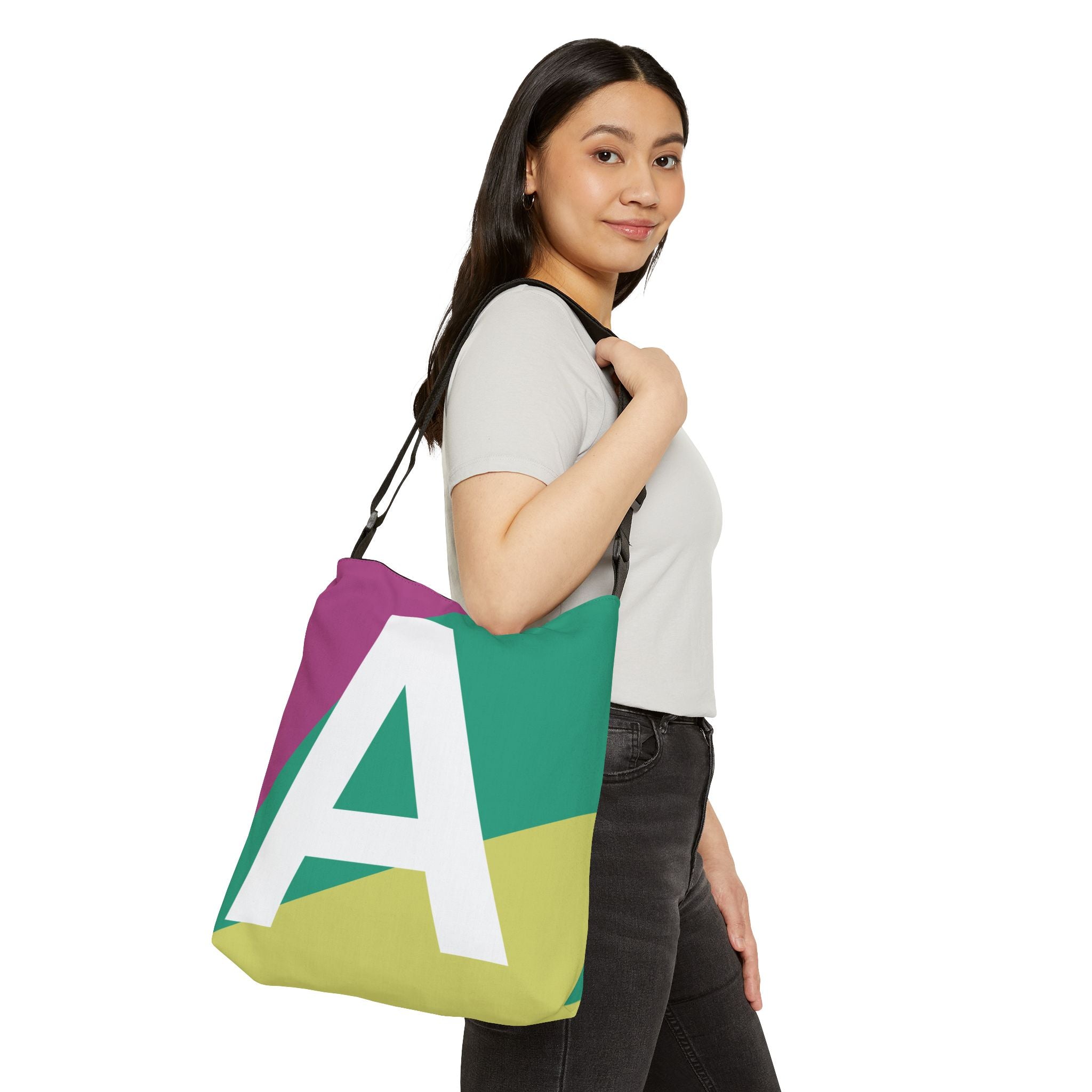 Initial Letter 'A' Colorblock Adjustable Tote Bag — Monogram Alphabet Shoulder Bag