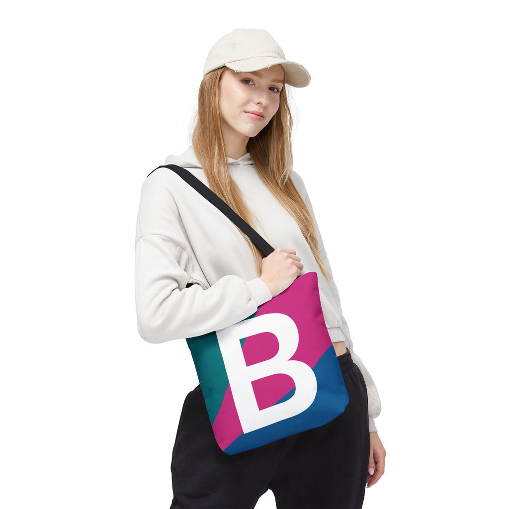 Monogram 'B' Colorblock Tote Bag — Personalized Initial B Shoulder Tote