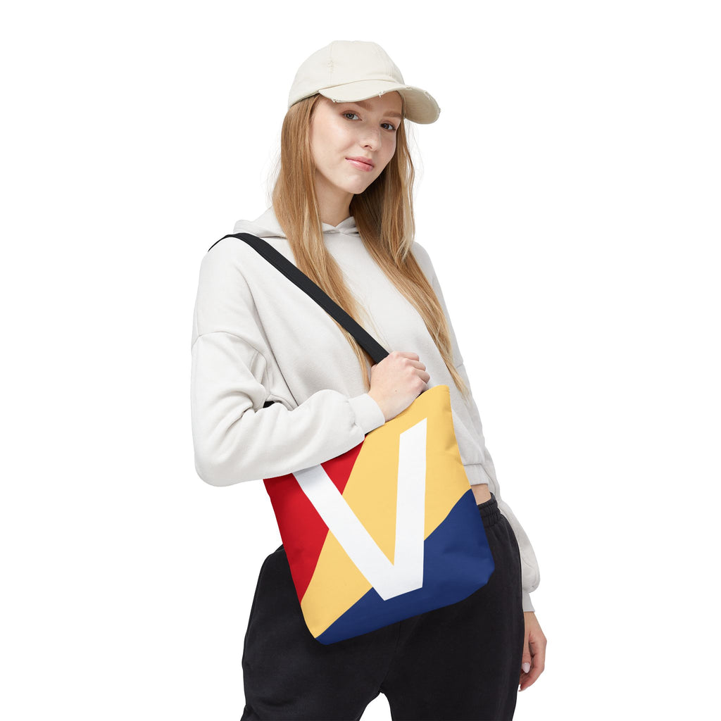 Monogram 'V' Colorblock Tote Bag — Personalized Initial V Shoulder Tote