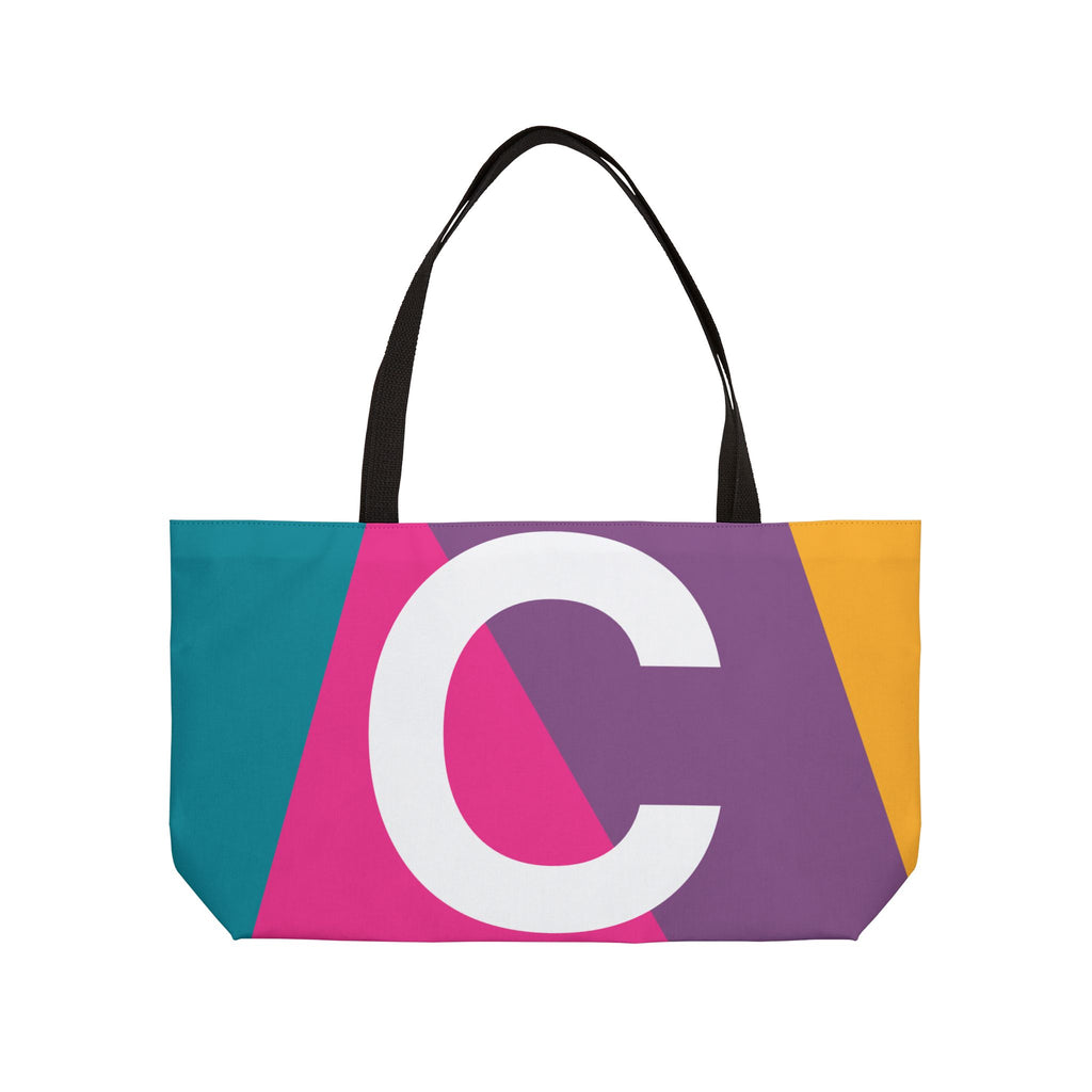 Personalized 'C' Colorblock Tote Bag — Monogram Weekender Tote