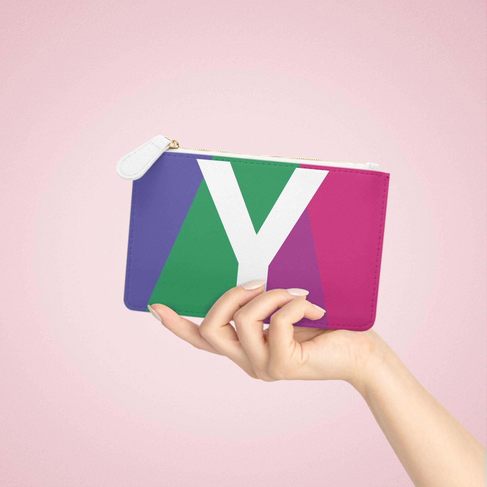 Initial Y Mini Clutch — Colorblock Monogram Wristlet Wallet