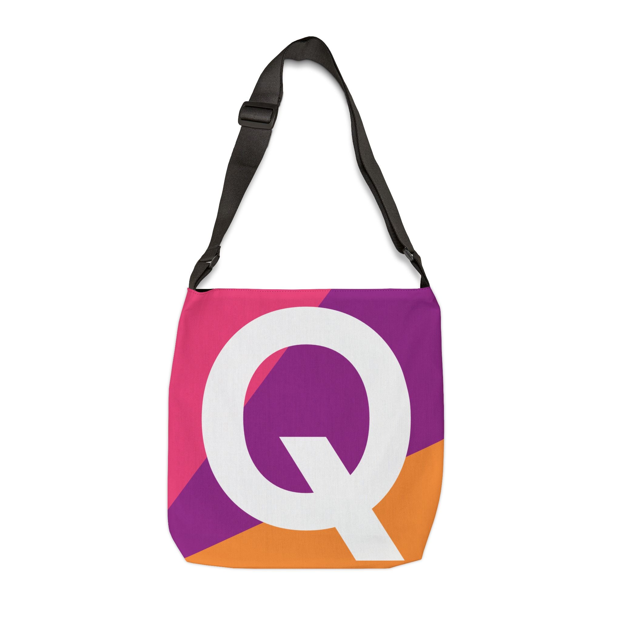 Initial Letter 'Q' Colorblock Adjustable Tote Bag — Monogram Alphabet Shoulder Bag