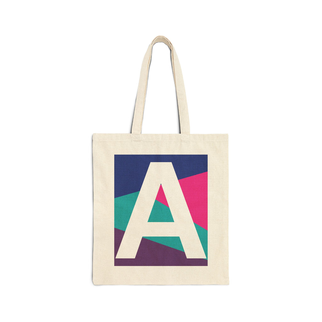 Initial A Colorblock Canvas Tote Bag — Monogram Letter A Reusable Grocery Tote