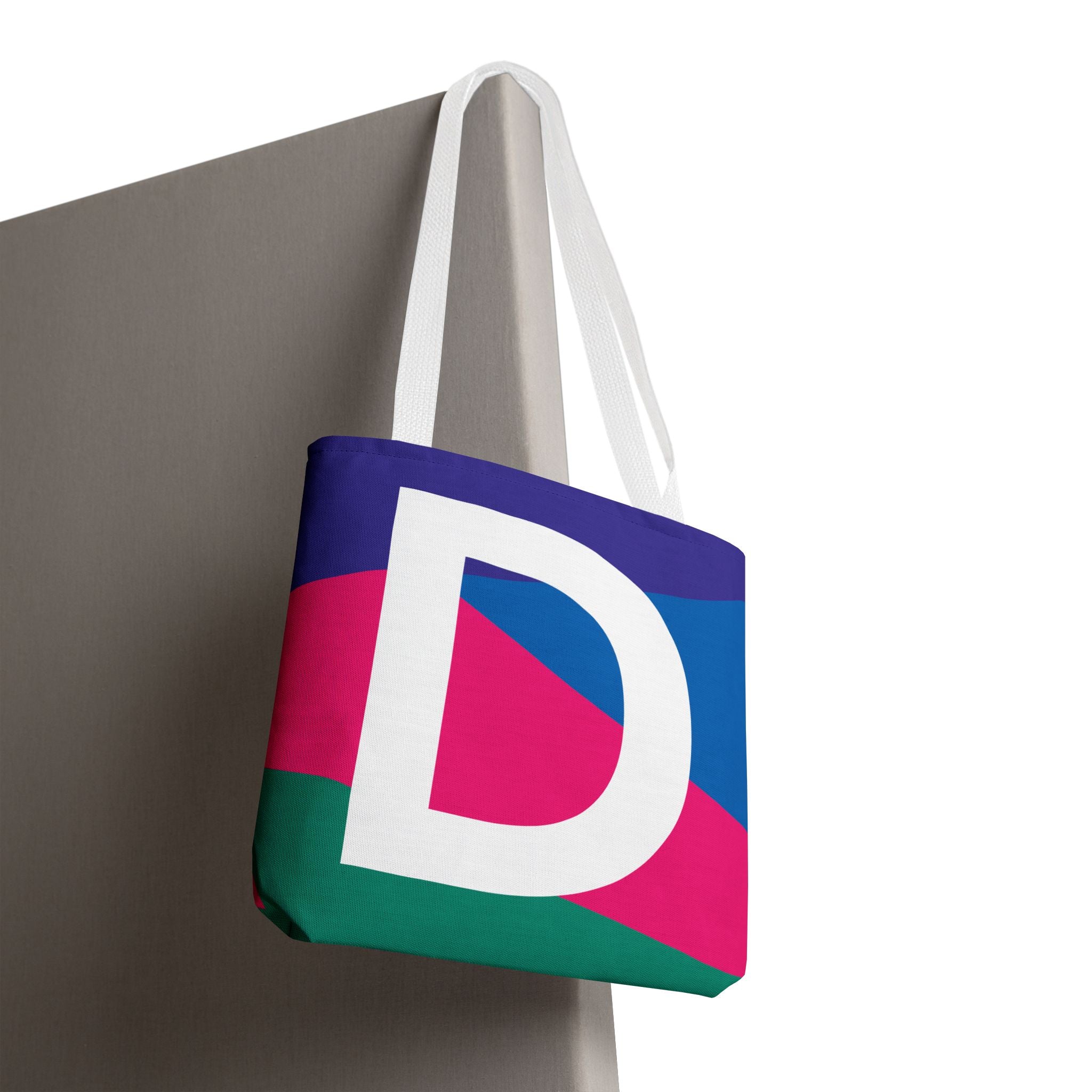 Monogram 'D' Colorblock Tote Bag — Personalized Initial D Shoulder Tote