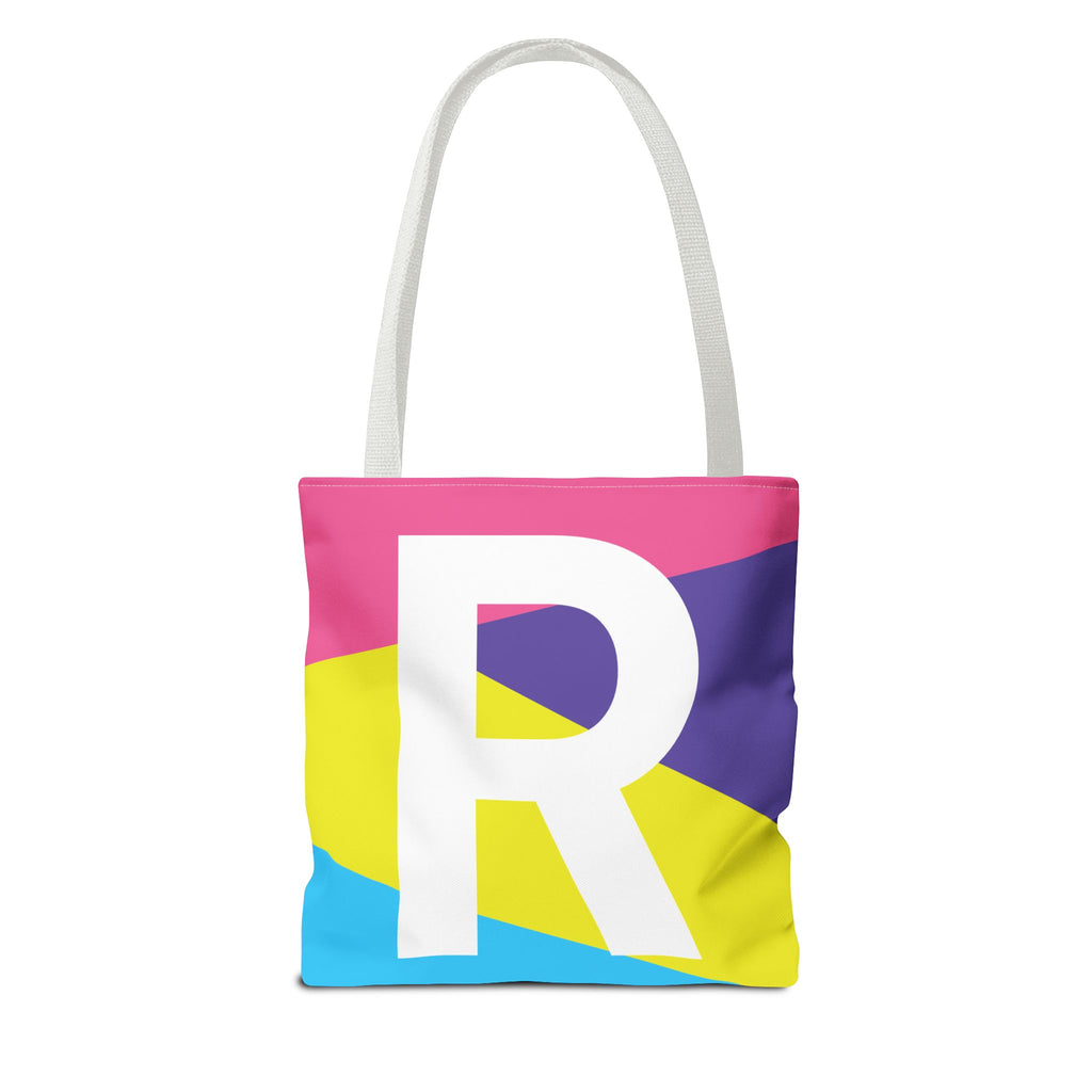 Monogram 'R' Colorblock Tote Bag — Personalized Initial R Shoulder Tote