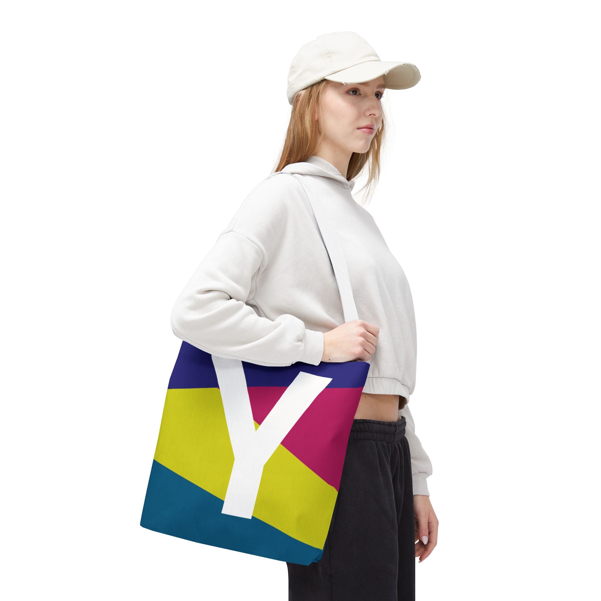 Monogram 'Y' Colorblock Tote Bag — Personalized Initial Y Shoulder Tote