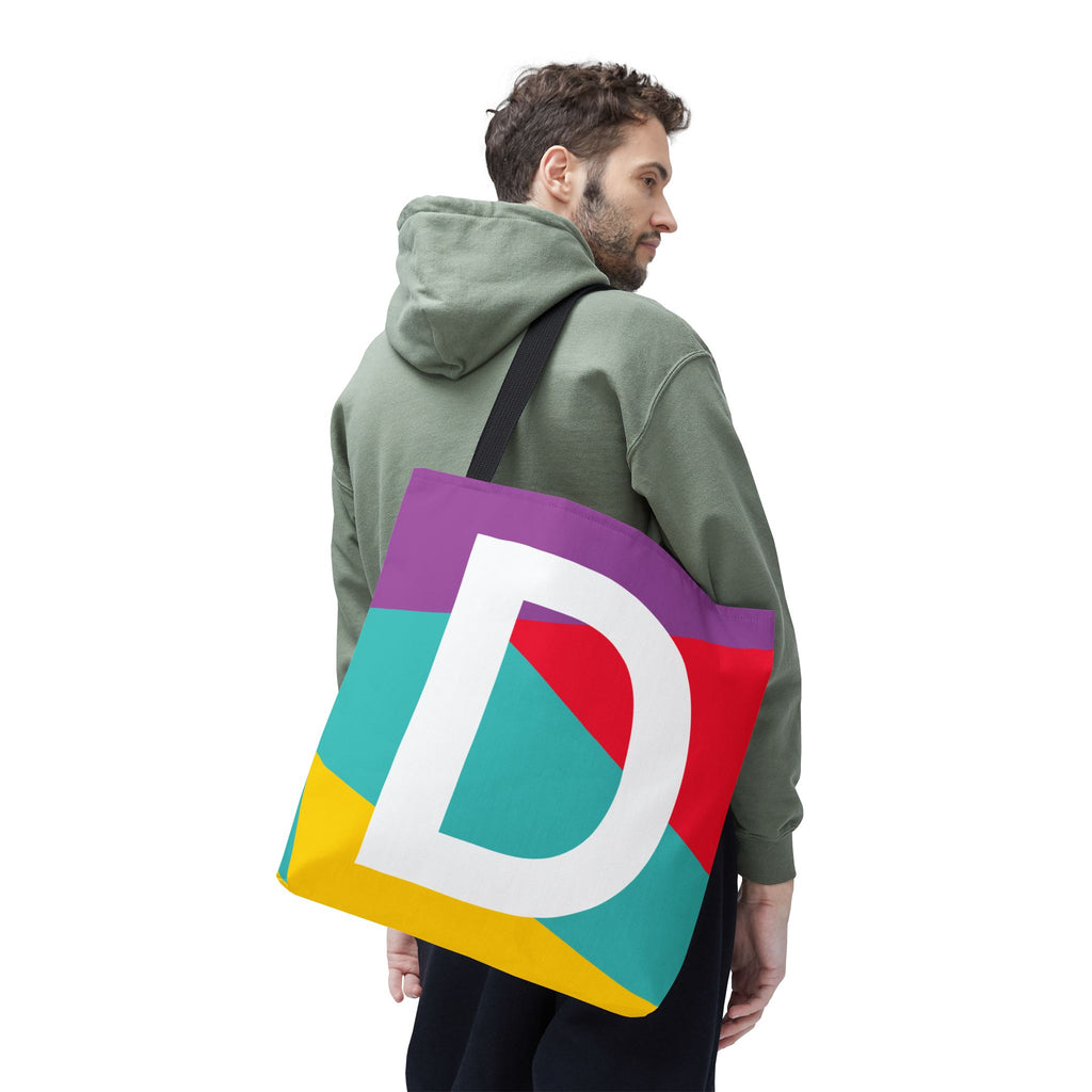 Monogram 'D' Colorblock Tote Bag — Personalized Initial D Shoulder Tote