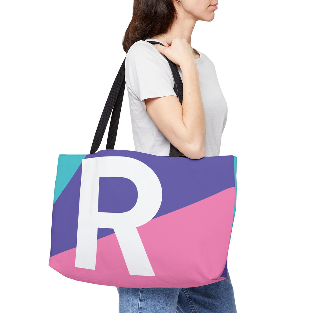 Personalized 'R' Colorblock Tote Bag — Monogram Weekender Tote