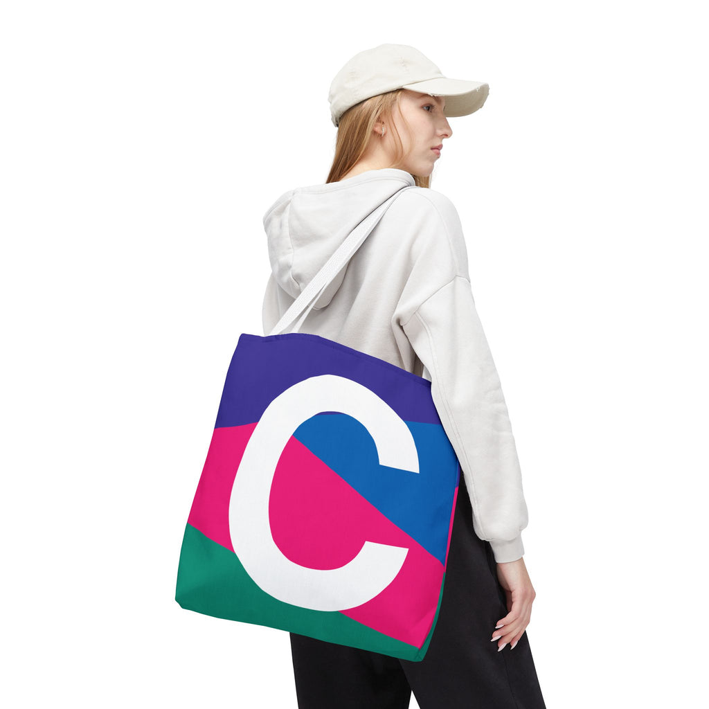 Monogram 'C' Colorblock Tote Bag — Personalized Initial C Shoulder Tote