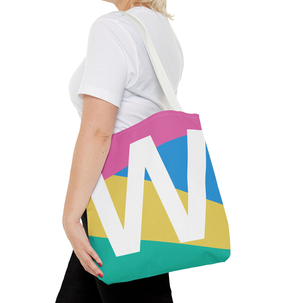 Monogram 'W' Colorblock Tote Bag — Personalized Initial W Shoulder Tote