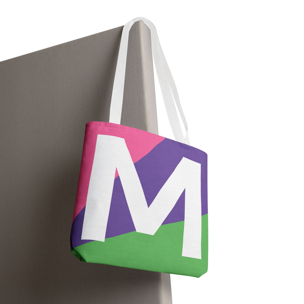 Monogram 'M' Colorblock Tote Bag — Personalized Initial M Shoulder Tote