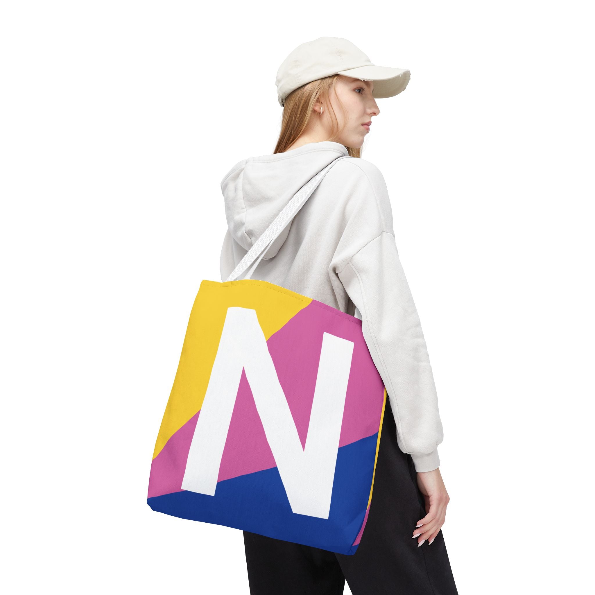 Monogram 'N' Colorblock Tote Bag — Personalized Initial N Shoulder Tote
