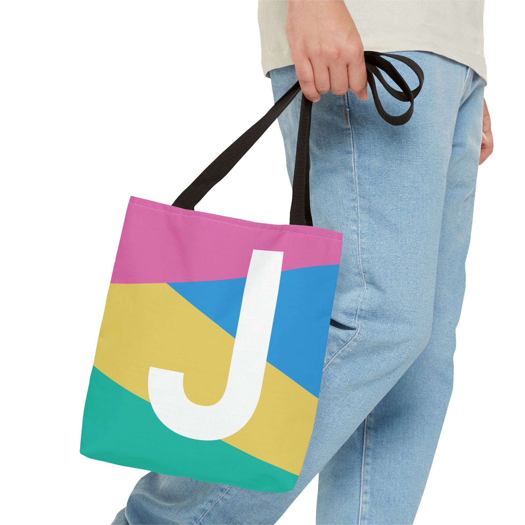 Monogram 'J' Colorblock Tote Bag — Personalized Initial J Shoulder Tote