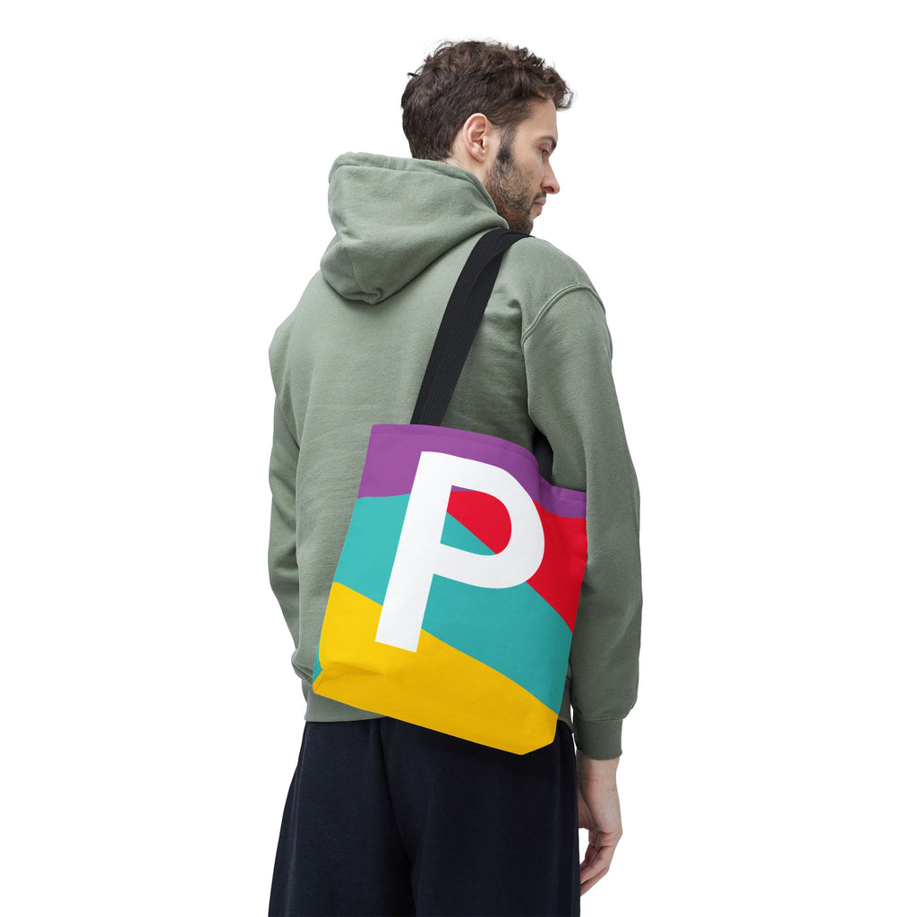 Monogram 'P' Colorblock Tote Bag — Personalized Initial P Shoulder Tote
