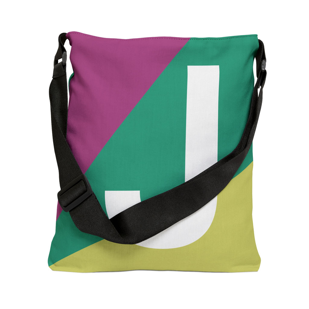 Initial Letter 'J' Colorblock Adjustable Tote Bag — Monogram Alphabet Shoulder Bag