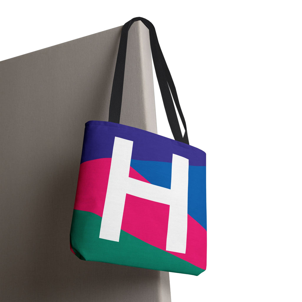 Monogram 'H' Colorblock Tote Bag — Personalized Initial H Shoulder Tote