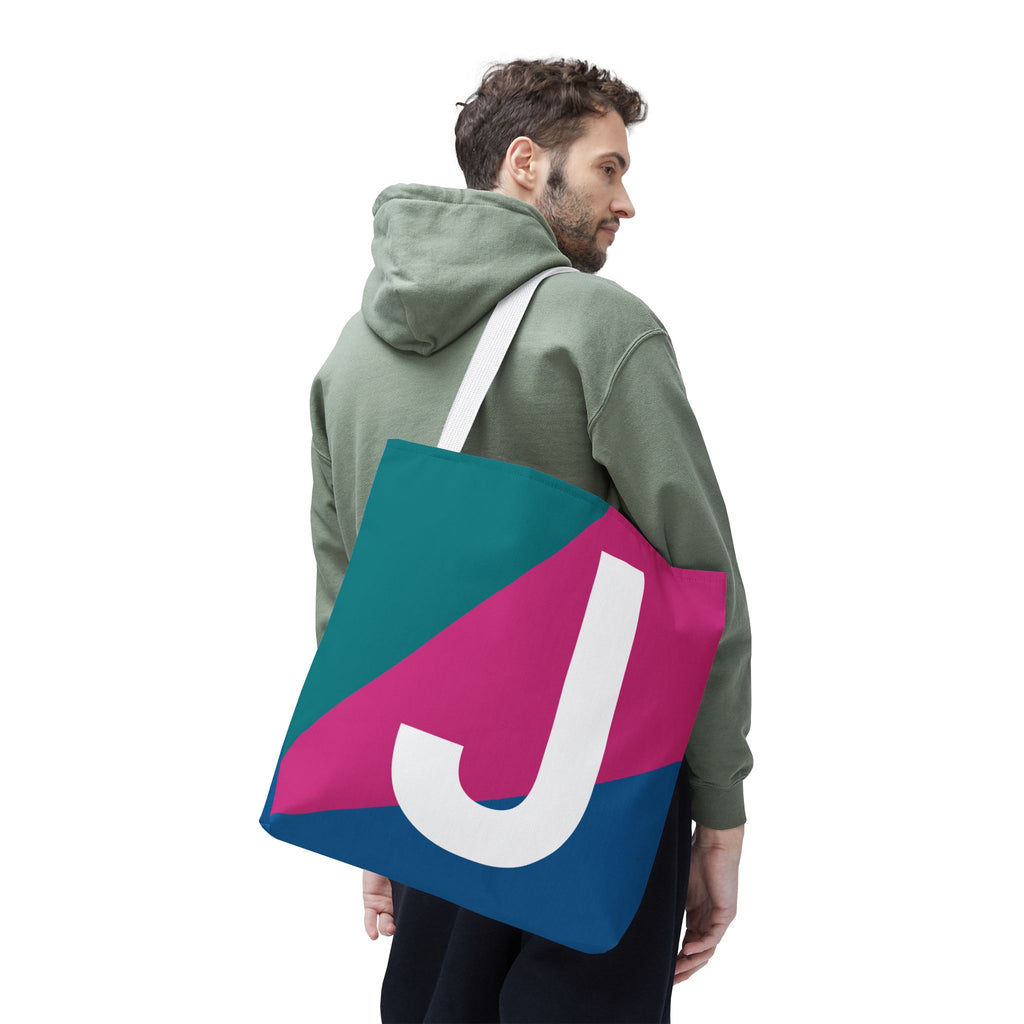 Monogram 'J' Colorblock Tote Bag — Personalized Initial J Shoulder Tote