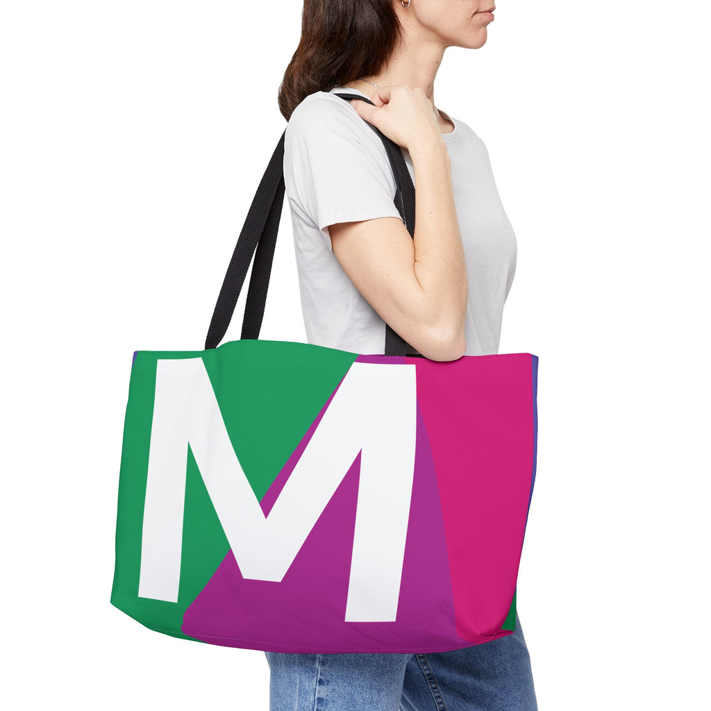 Personalized 'M' Colorblock Tote Bag — Monogram Weekender Tote