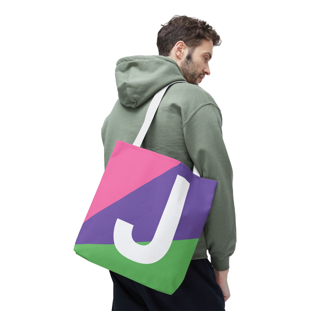 Monogram 'J' Colorblock Tote Bag — Personalized Initial J Shoulder Tote