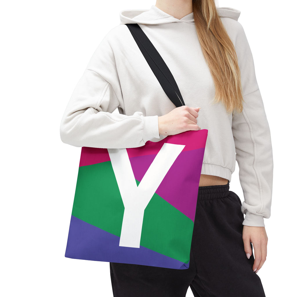 Monogram 'Y' Colorblock Tote Bag — Personalized Initial Y Shoulder Tote