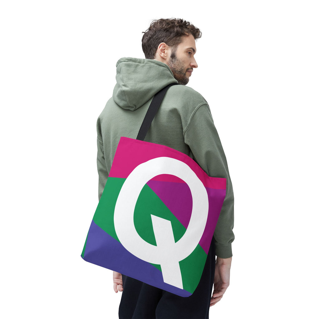 Monogram 'Q' Colorblock Tote Bag — Personalized Initial Q Shoulder Tote