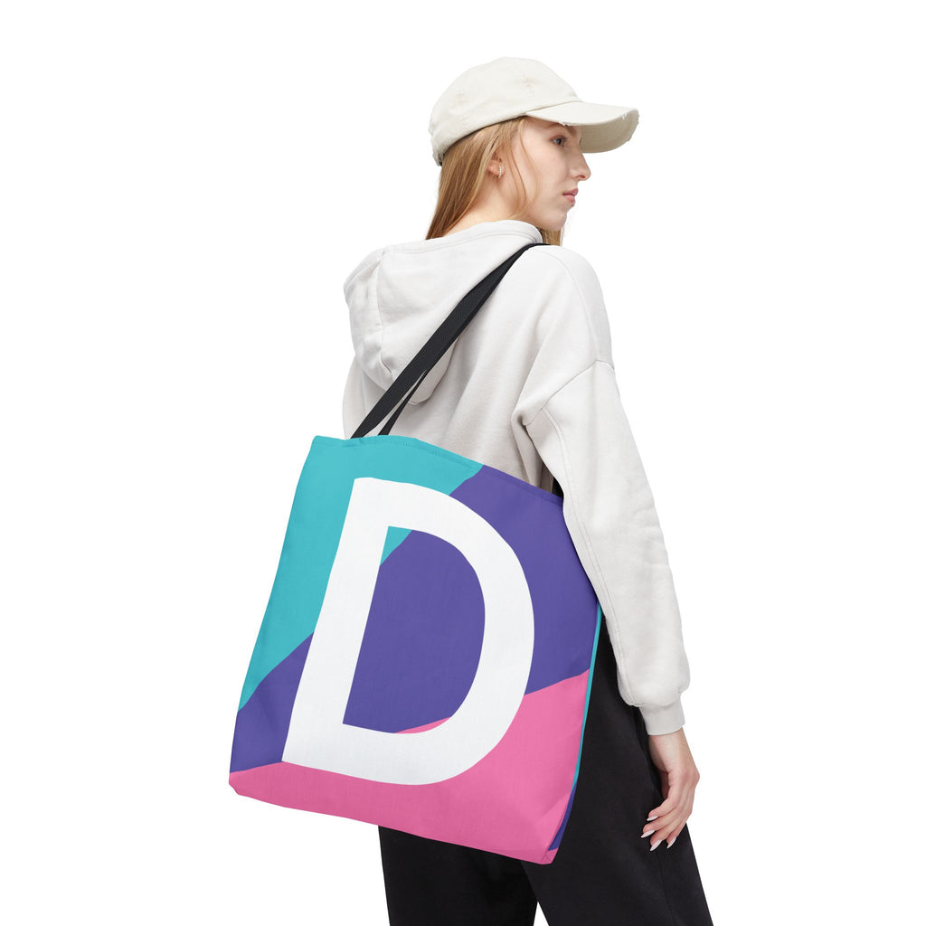 Monogram 'D' Colorblock Tote Bag — Personalized Initial D Shoulder Tote