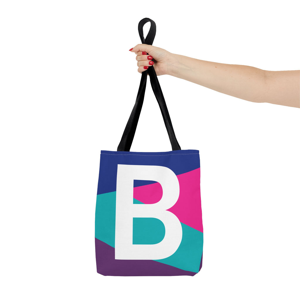 Monogram 'B' Colorblock Tote Bag — Personalized Initial B Shoulder Tote