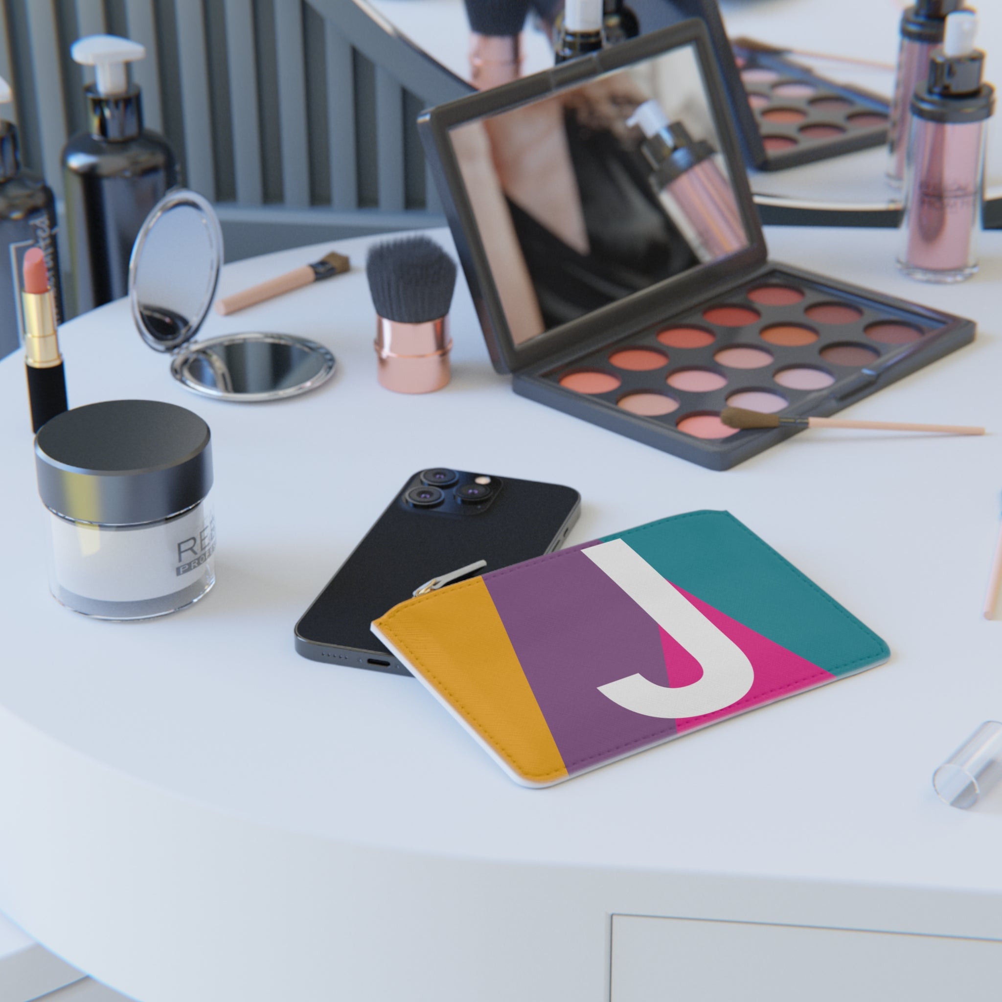 Initial J Mini Clutch — Colorblock Monogram Wristlet Wallet
