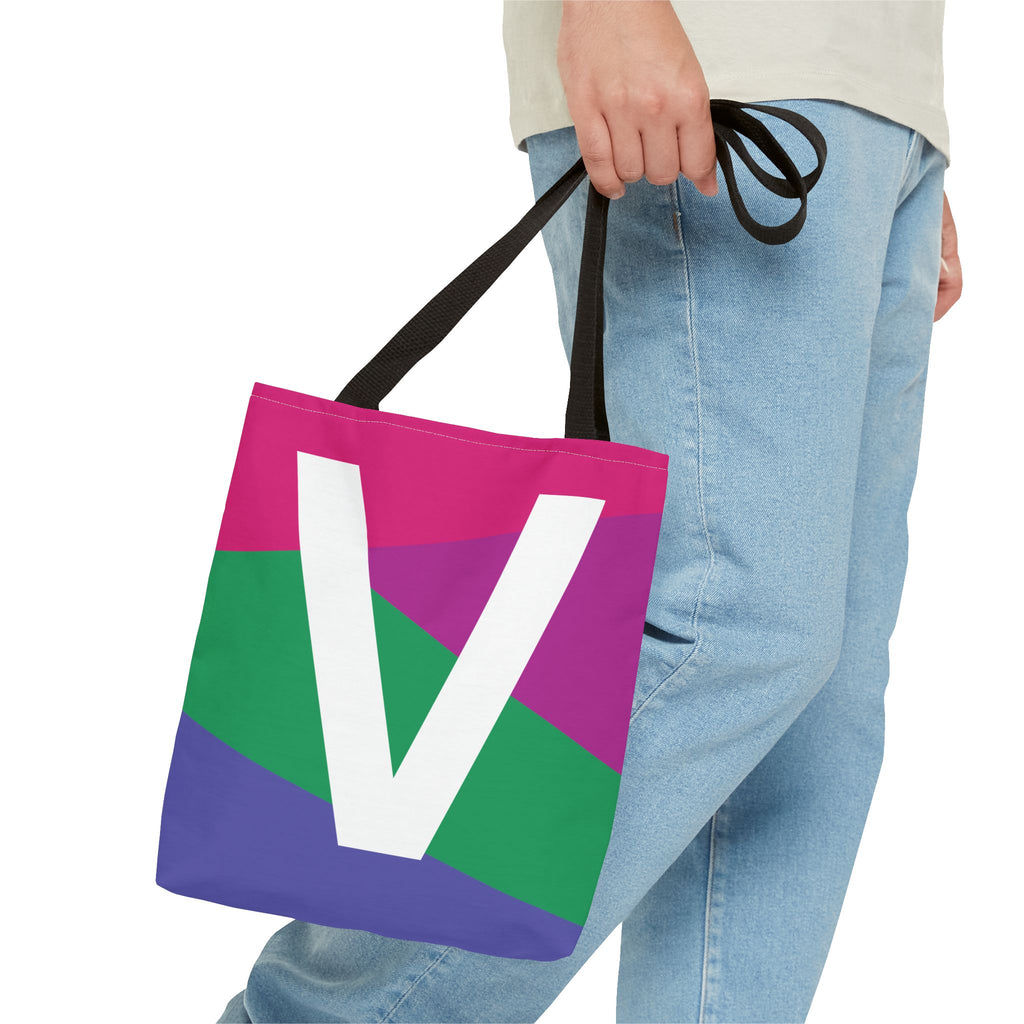 Monogram 'V' Colorblock Tote Bag — Personalized Initial V Shoulder Tote