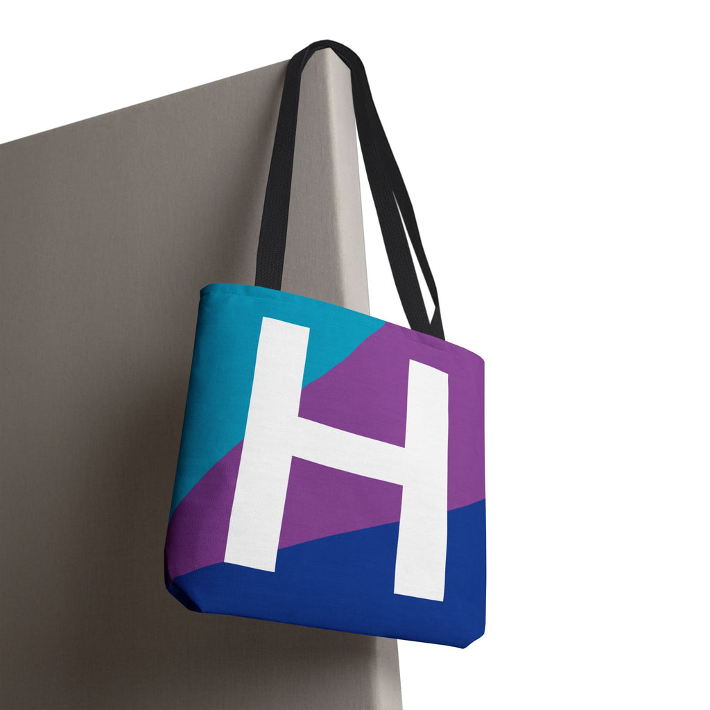 Monogram 'H' Colorblock Tote Bag — Personalized Initial H Shoulder Tote