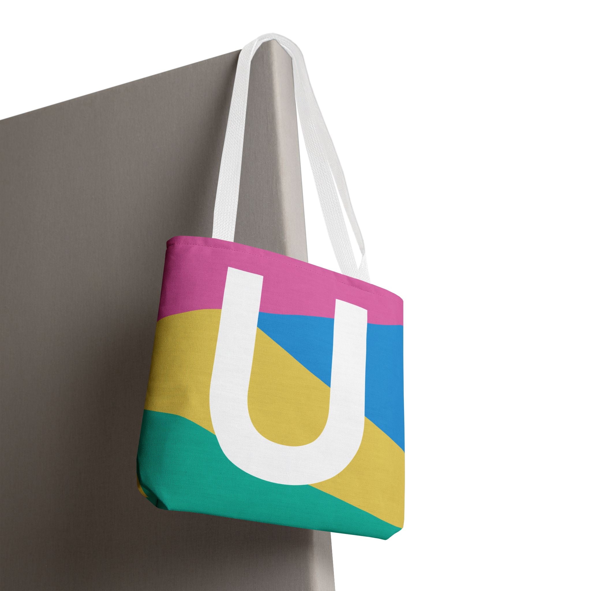 Monogram 'U' Colorblock Tote Bag — Personalized Initial U Shoulder Tote