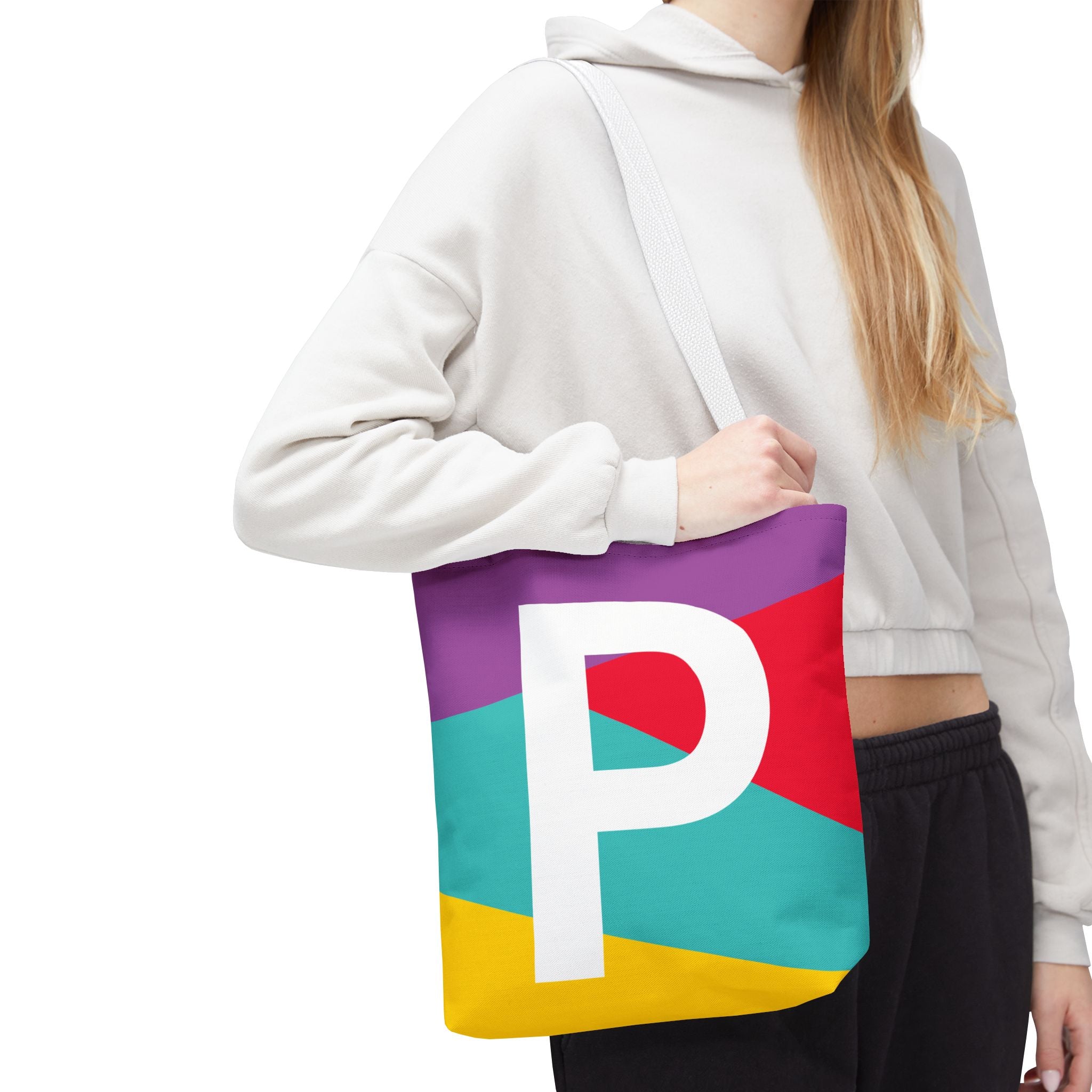 Monogram 'P' Colorblock Tote Bag — Personalized Initial P Shoulder Tote