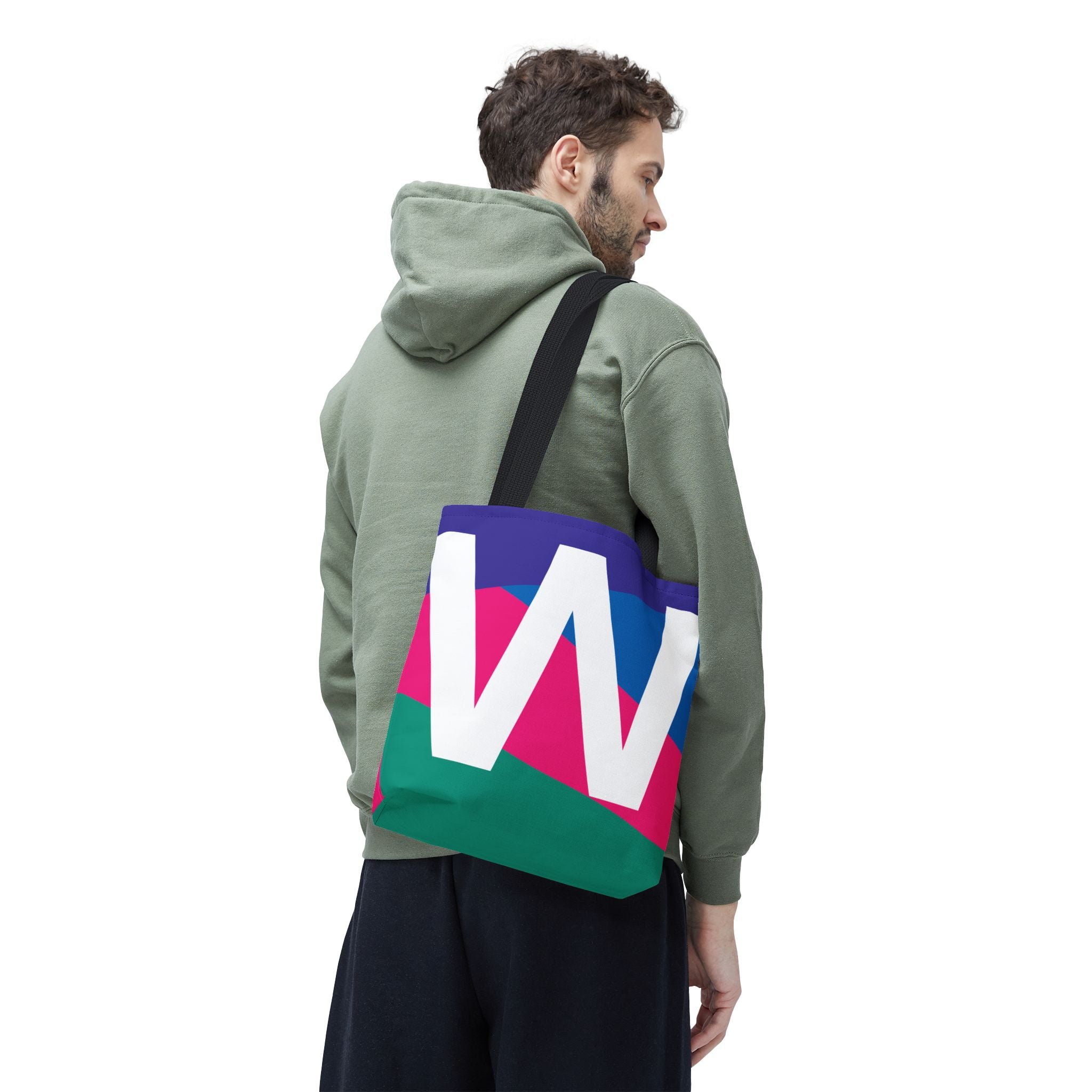 Monogram 'W' Colorblock Tote Bag — Personalized Initial W Shoulder Tote