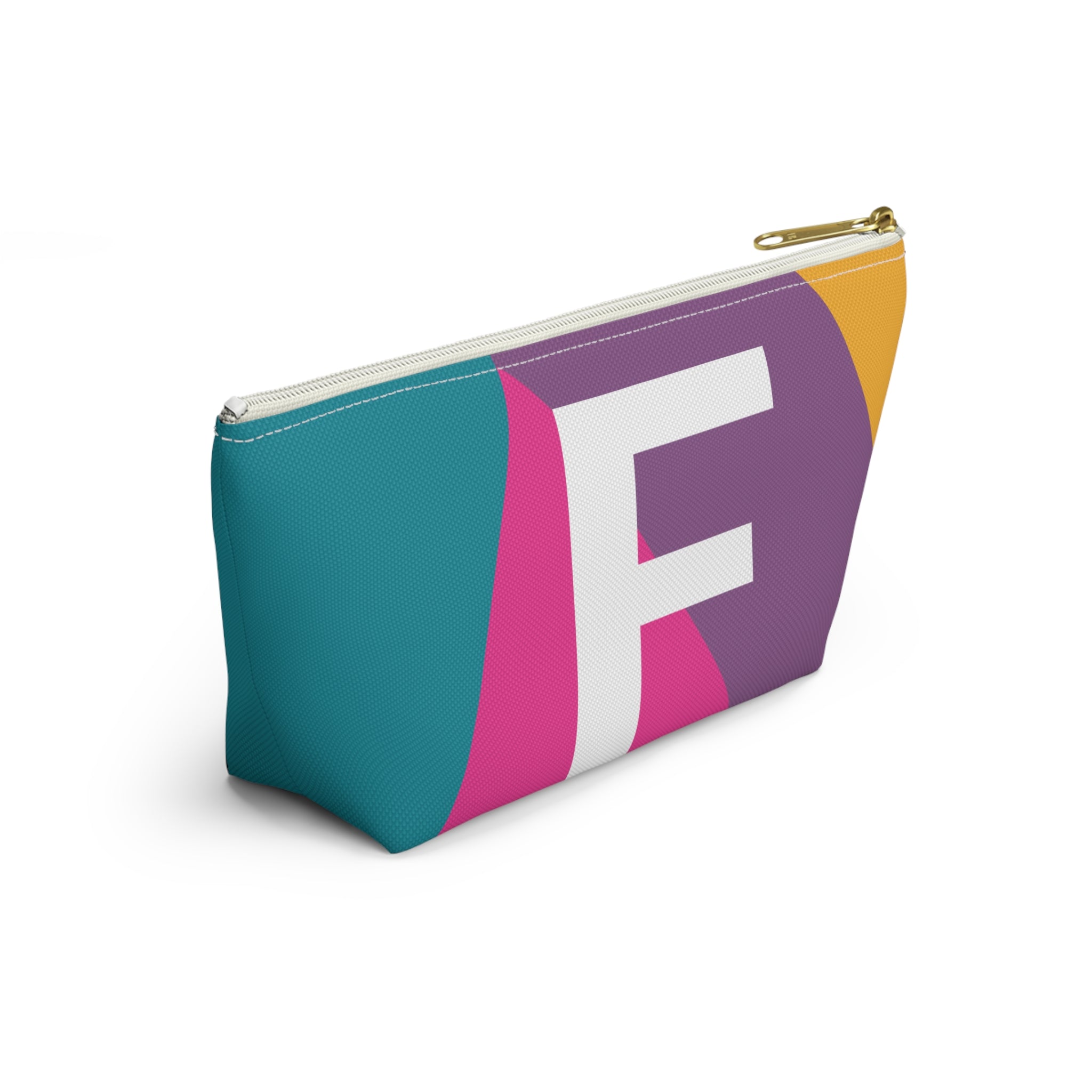 Initials Colorblock Accessory Pouch — Monogram F T-Bottom Cosmetic Bag