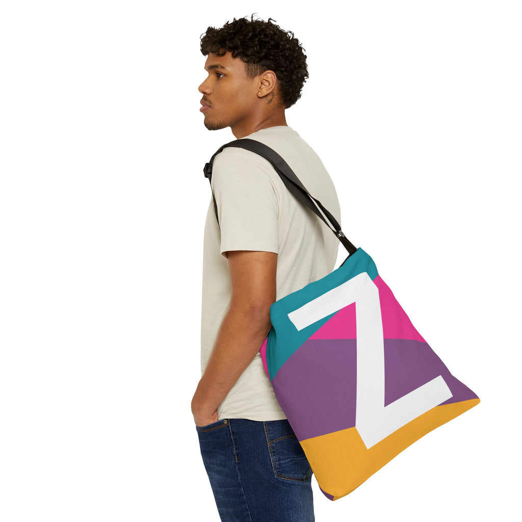 Initial Letter 'Z' Colorblock Adjustable Tote Bag — Monogram Alphabet Shoulder Bag