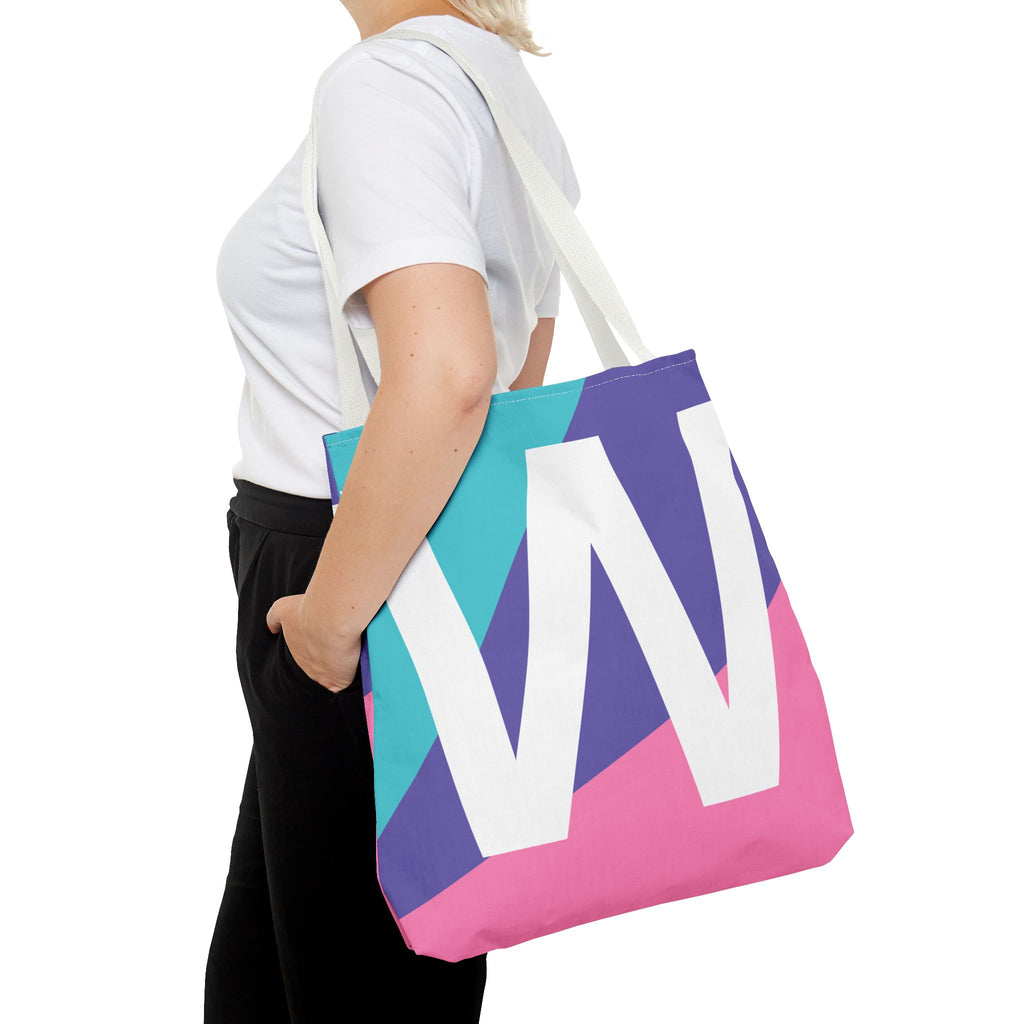 Monogram 'W' Colorblock Tote Bag — Personalized Initial W Shoulder Tote
