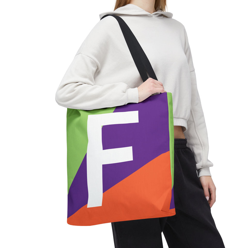 Monogram 'F' Colorblock Tote Bag — Personalized Initial F Shoulder Tote