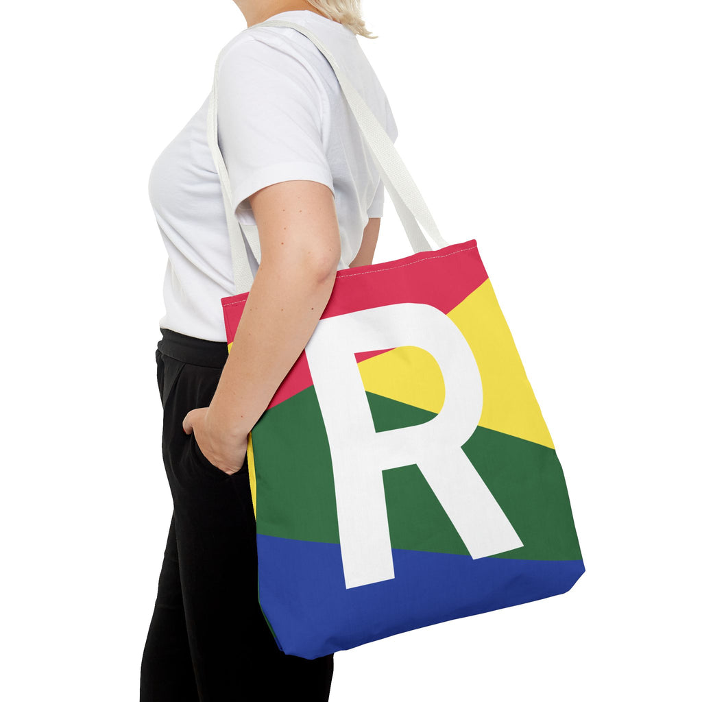 Monogram 'R' Colorblock Tote Bag — Personalized Initial R Shoulder Tote