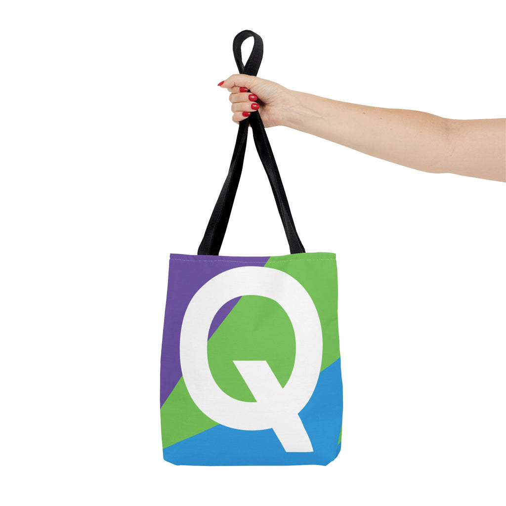 Monogram 'Q' Colorblock Tote Bag — Personalized Initial Q Shoulder Tote