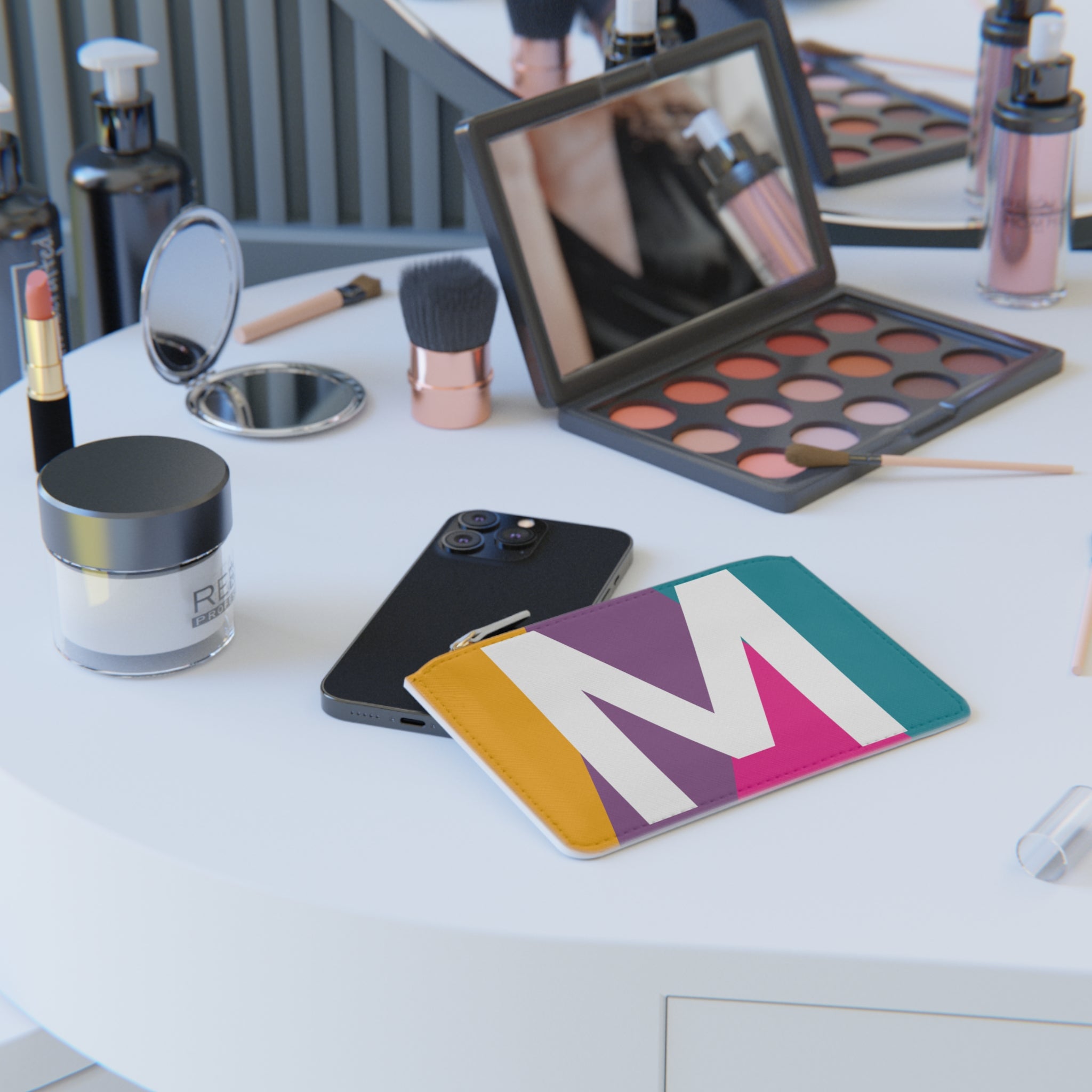 Initial M Mini Clutch — Colorblock Monogram Wristlet Wallet