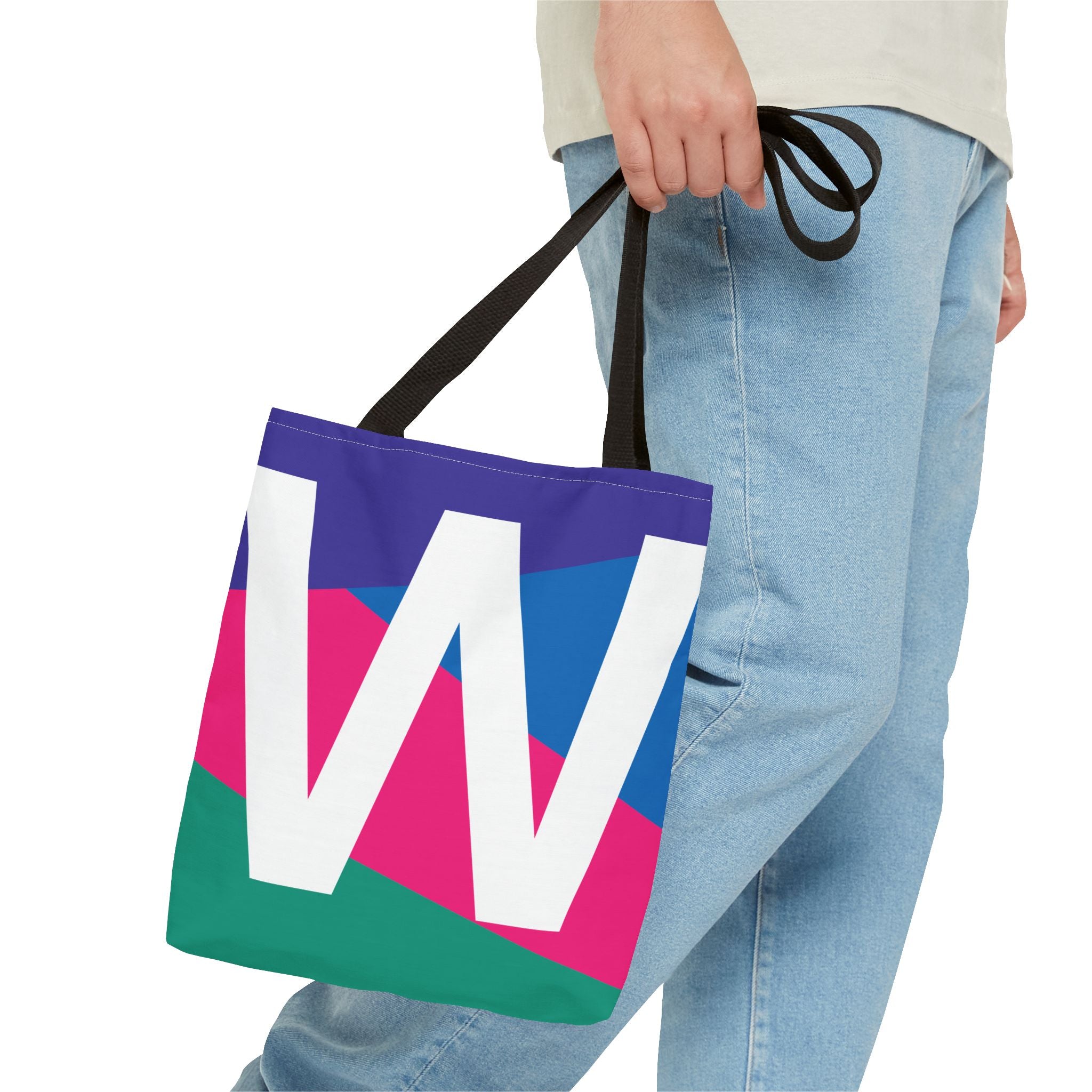 Monogram 'W' Colorblock Tote Bag — Personalized Initial W Shoulder Tote