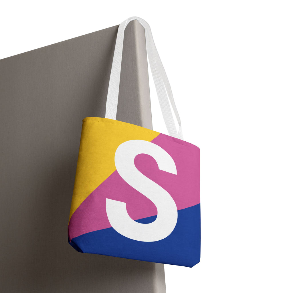 Monogram 'S' Colorblock Tote Bag — Personalized Initial S Shoulder Tote