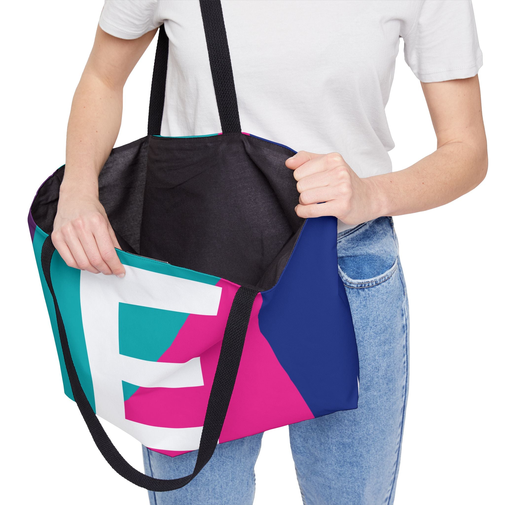 Personalized 'E' Colorblock Tote Bag — Monogram Weekender Tote