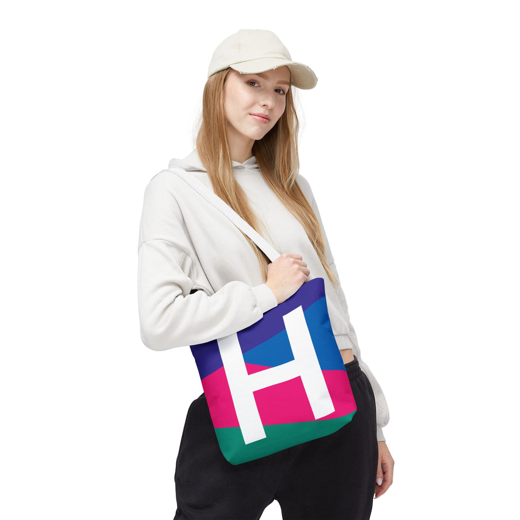 Monogram 'H' Colorblock Tote Bag — Personalized Initial H Shoulder Tote