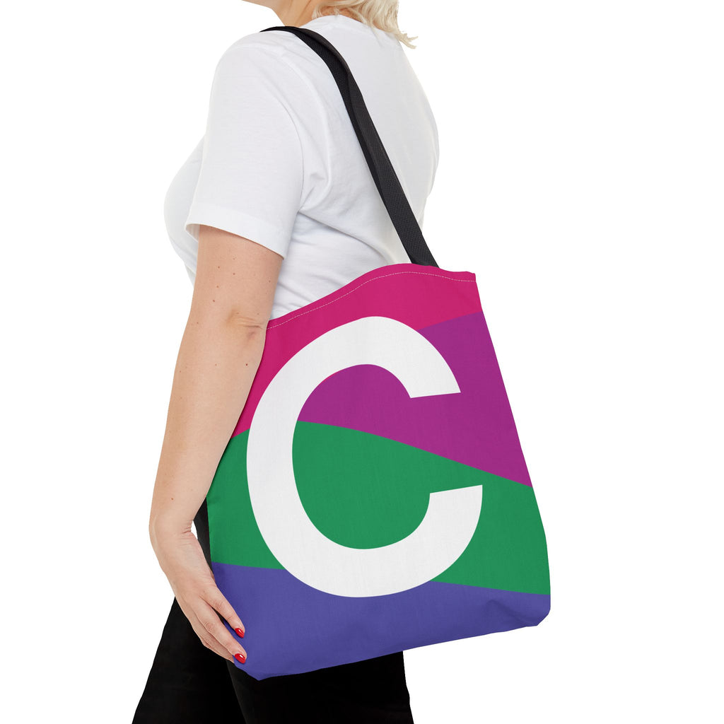Monogram 'C' Colorblock Tote Bag — Personalized Initial C Shoulder Tote