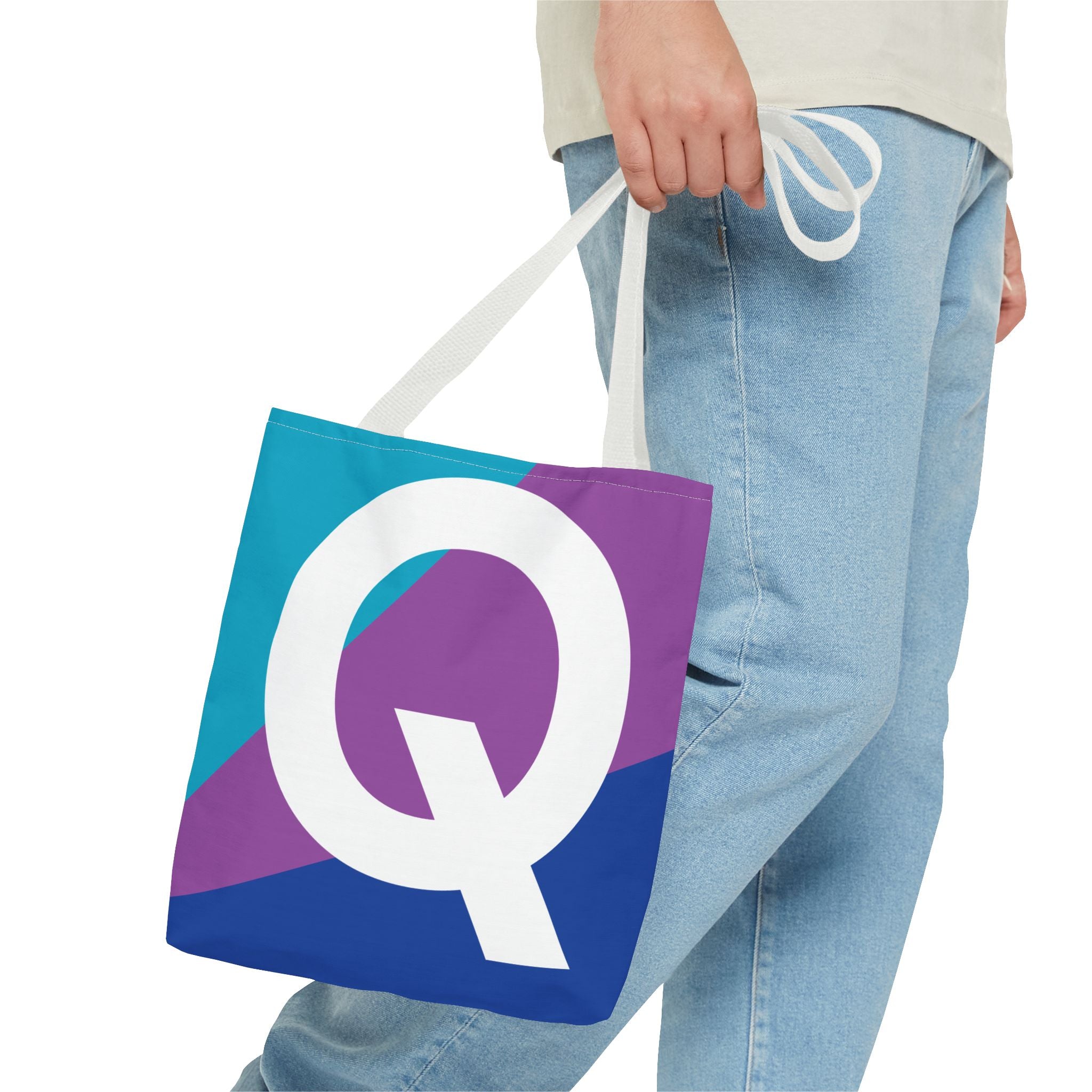 Monogram 'Q' Colorblock Tote Bag — Personalized Initial Q Shoulder Tote