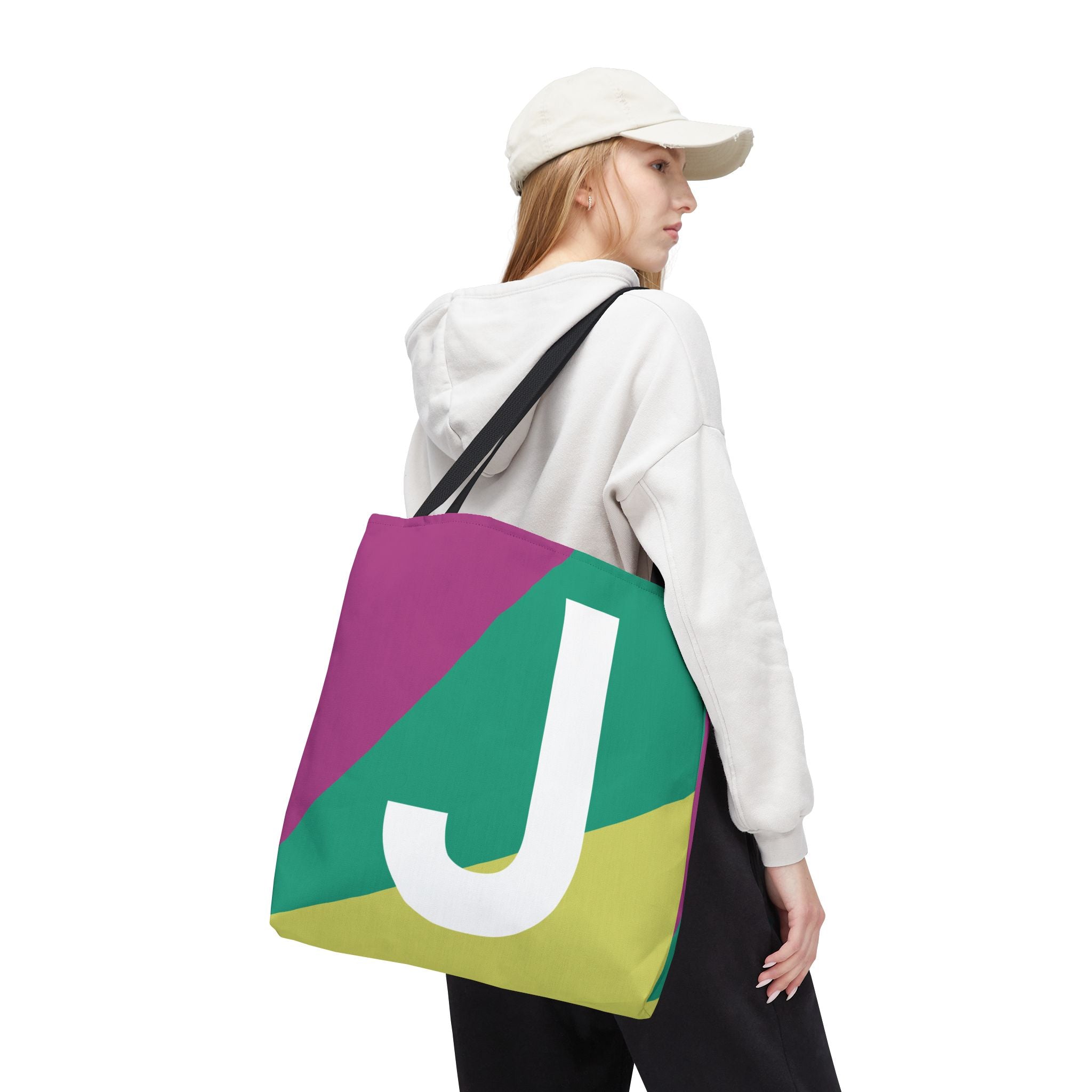 Monogram 'J' Colorblock Tote Bag — Personalized Initial J Shoulder Tote