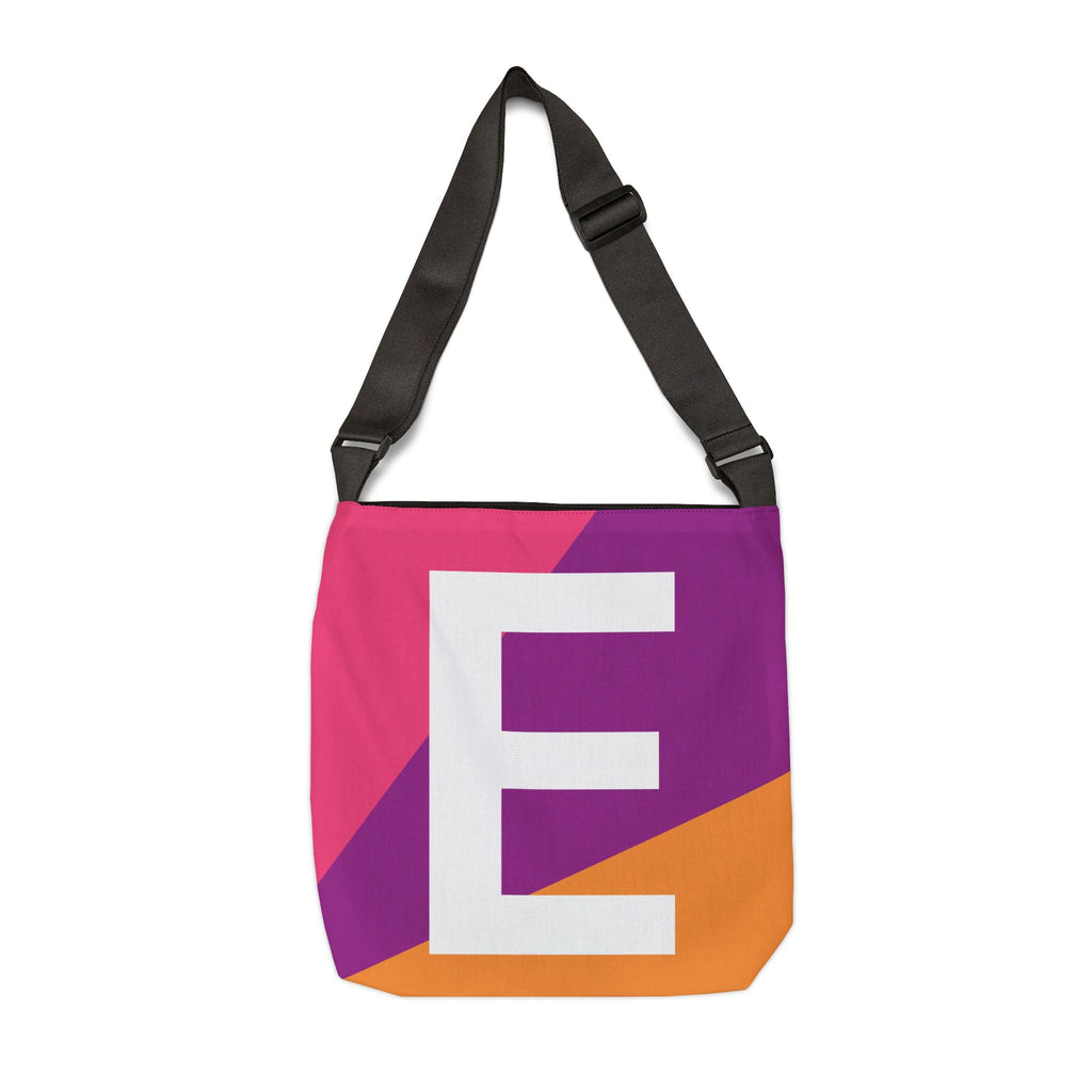 Initial Letter 'E' Colorblock Adjustable Tote Bag — Monogram Alphabet Shoulder Bag